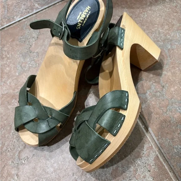 Swedish Hasbeens Green Leather Sandals - Picture 4 of 6